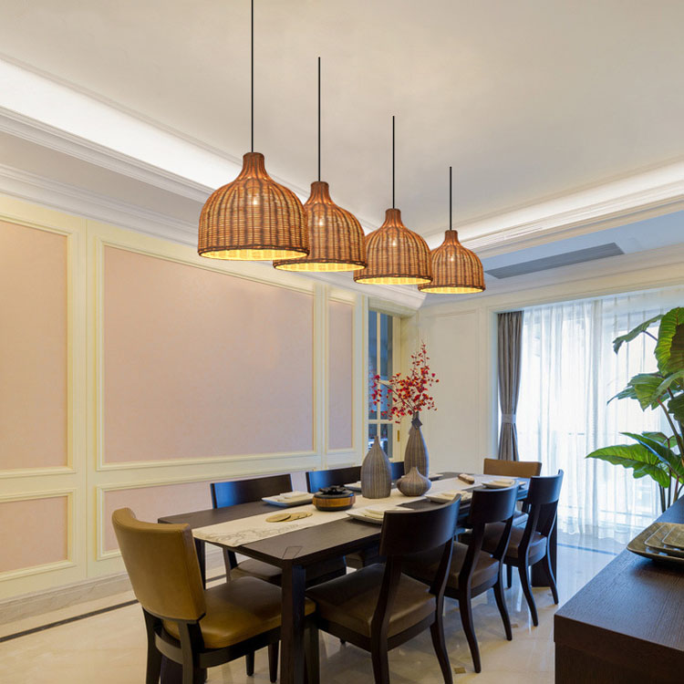 Bamboo Rattan Pendant Lights Round Shape For Indoor Lighting