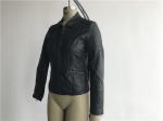 Black Ladies Faux Pleather Jacket Polished Gunmetal Zip With Quilting Tw75779