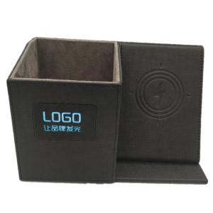 China Wireless Charging LED Leather Pen Holder For Desk Multifunctional Nontoxic factory