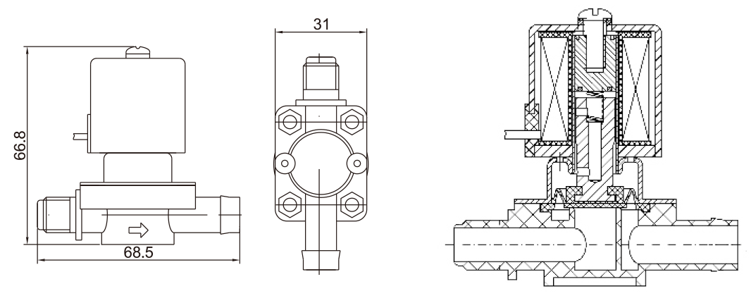 Main Dimension of RO Solenoid Water Valve: