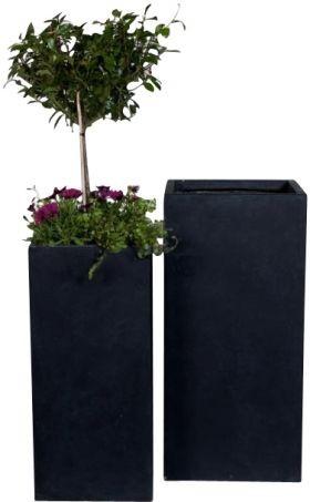 Fiber Clay Pots, outdoor pots, garden pots PS02 Tall Cube Planter Black