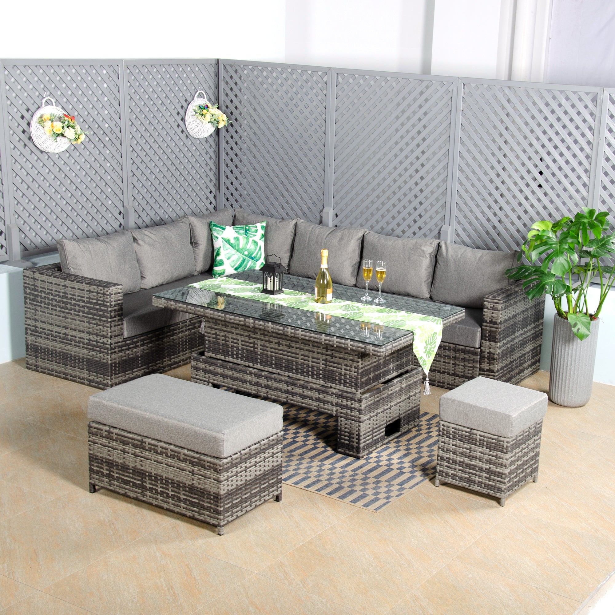 Modern Design All Weather Corner Sofa Set with Adjustable Table L.265 X W.204 X H.66cm