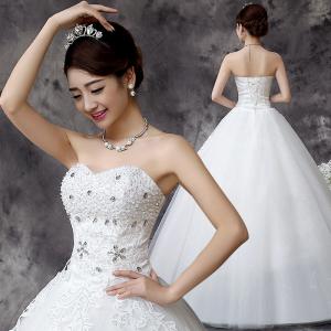 China Spring Hot Sale Beading Princess Waist Bra Lace Flower Shoulder Wholesale Wedding Dress on sale