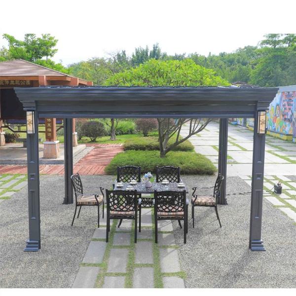 Faux Wood Grain Aluminum Louvered Pergola Forest Garden Landscape Pavilion With