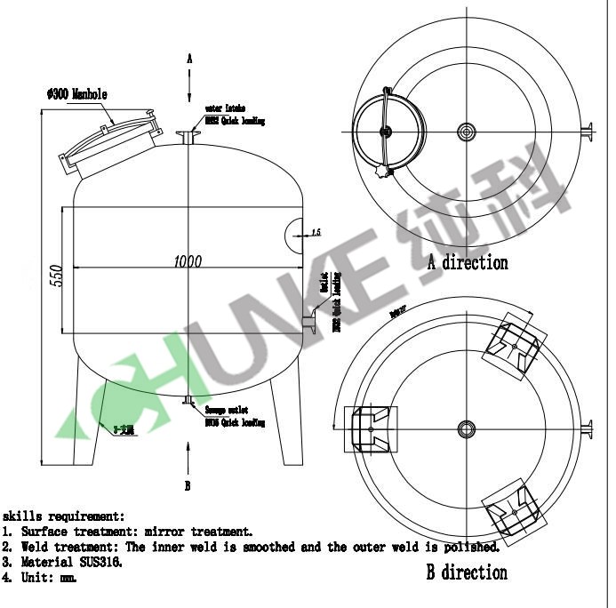 SUS304 Stainless Steel Sterile Ro System Storage Tank For Ro Water Plant Machine