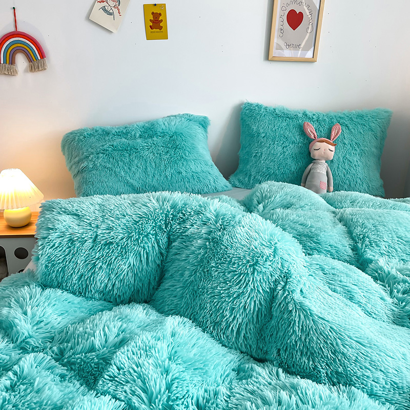 2024 Hot Blue Luxury Shaggy Warm Mink Velvet Crystal Bedding Set for Winter Bed Linen