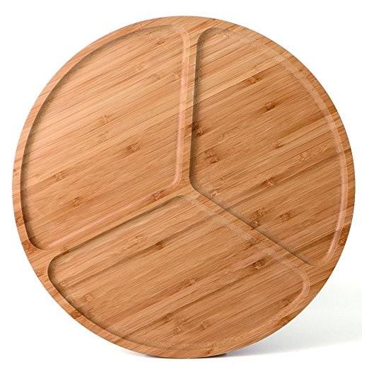 5 divided bamboo round food serving tray