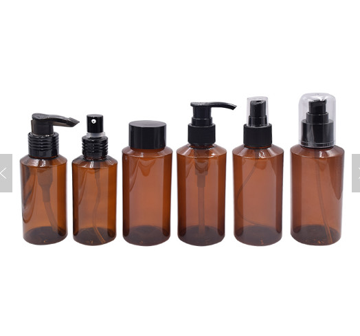 China 1oz 2oz Sloping Shoulder Amber Color Refillable Plastic Bottle Shower Gel Container factory