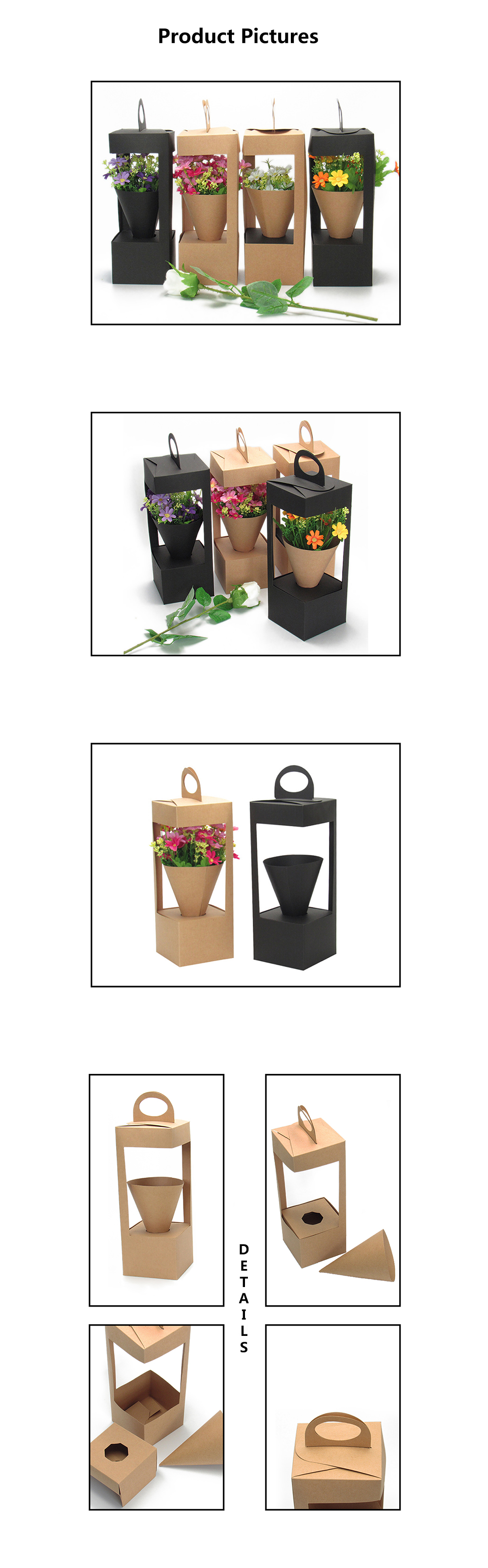 Custom Size Accepted Kraft Paper Packaging Gift Box for Flowers Bouquet Arrangement