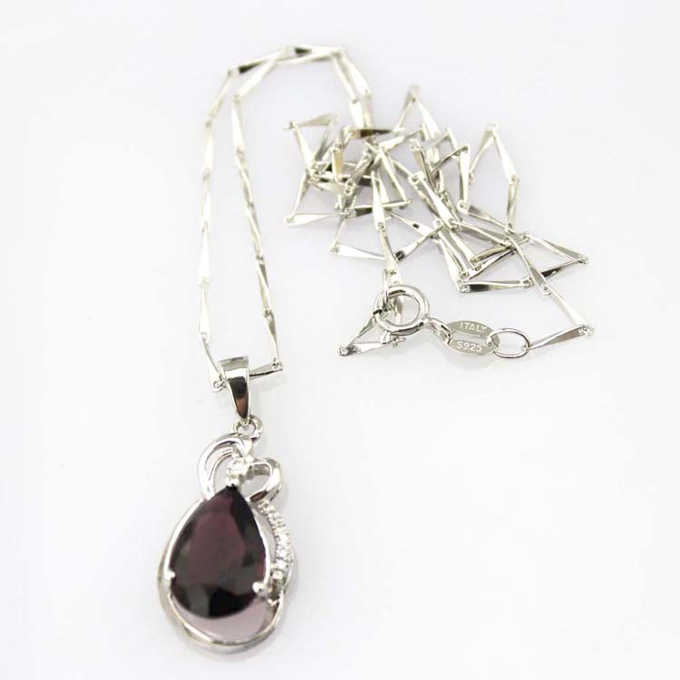 925 Silver Amethyst CZ Pendant and Silver Chain Necklace 18 Inches(PSJ0402)
