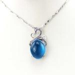 Sterling Silver Oval Created BlueTopaz Dome Cubic Zircon Gemstone Pendant Silver