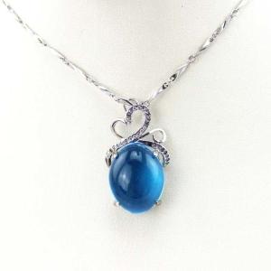 China Sterling Silver Oval Created BlueTopaz Dome Cubic Zircon Gemstone Pendant Silver Chain(PSJ0343) factory