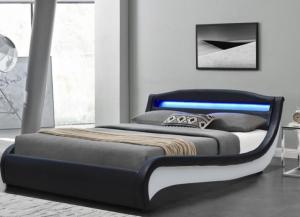 China SF896 Double Size LED Upholstered Bed Black White PU With Headboard factory