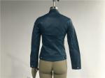 Mandarin Collar Teal Pleather Biker Jacket For Womens Tw76349