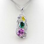 925 Silver Jewelry Oval Mix Blue Red Cubic Zircon Three Stones Pendant Necklace