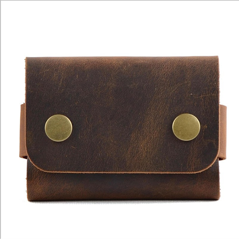 Business Gift Brown Genuine Leather Credit Card Wallet for Men Cowhide Card Holder Case
