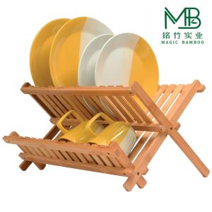 China Bamboo 2-Layer Foldable Dish Storage Rack For Kitchen Countertops on sale