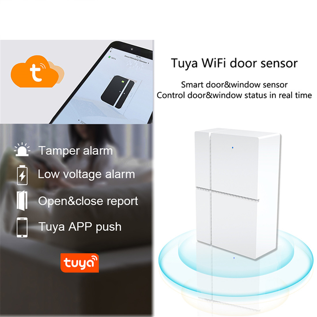 Smart Wi-Fi Door Sensor Door Open / Closed Detectors Magnetic Switch Window Sensor Home Security Alert(ZX-D21)