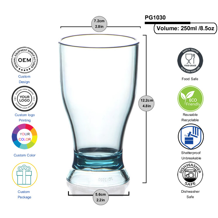 OEM Clear Plastic Pilsner Glasses Acrylic Juice Glasses Unbreakable