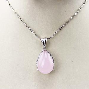 China Sterling Silver Rose Quartz Cubic Zircon Drop Pendant Necklace (PSJ0160) factory
