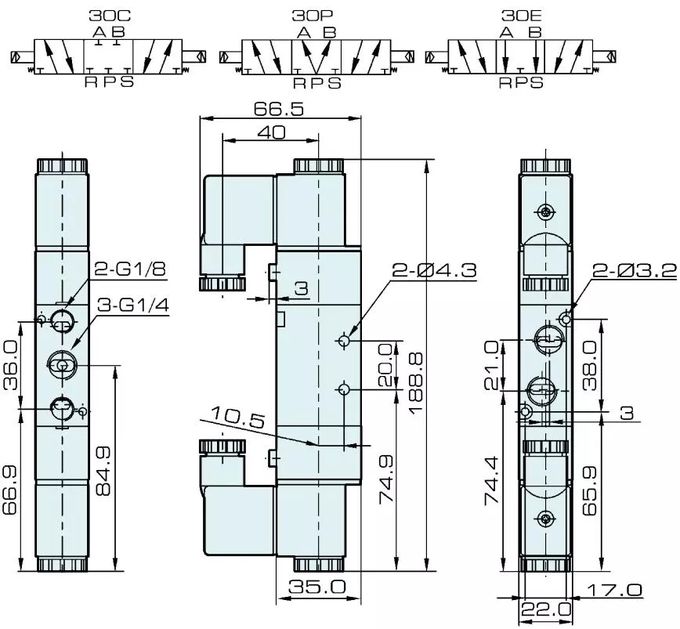 Dimension of 4V120-06 Pneumatic Solenoid Valve: