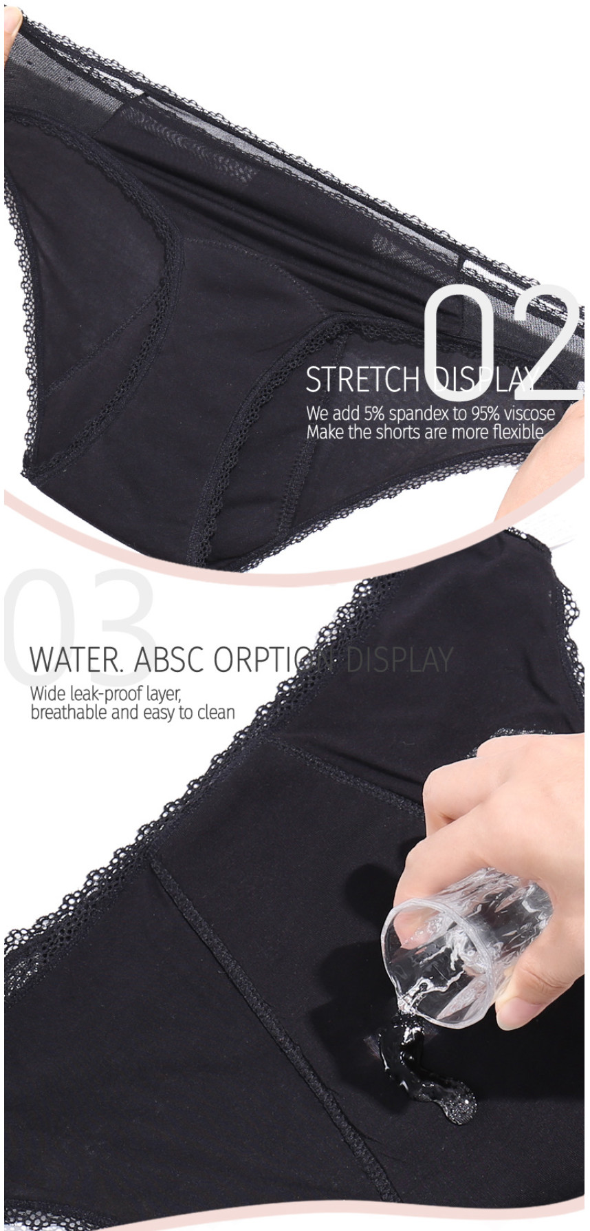 Leak Proof Bamboo Girl Period Panties Underwear Transparent Sexy Lace Viscose Briefs