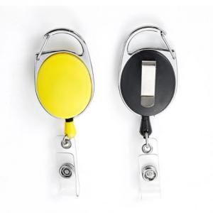 China Plastic Retractable Id Badge Reel Holder Oval Shape With PVC Strap Solid Colors factory