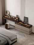 Custom Upholstered Dark Wood Dressing Table Bedroom Makeup Vanity