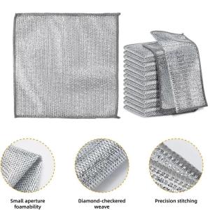 China KILINE Dual-Sided Silver and Steel Wire Dishwashing Cloth Durable Bamboo Fiber Kitchen Cleaning Towel factory