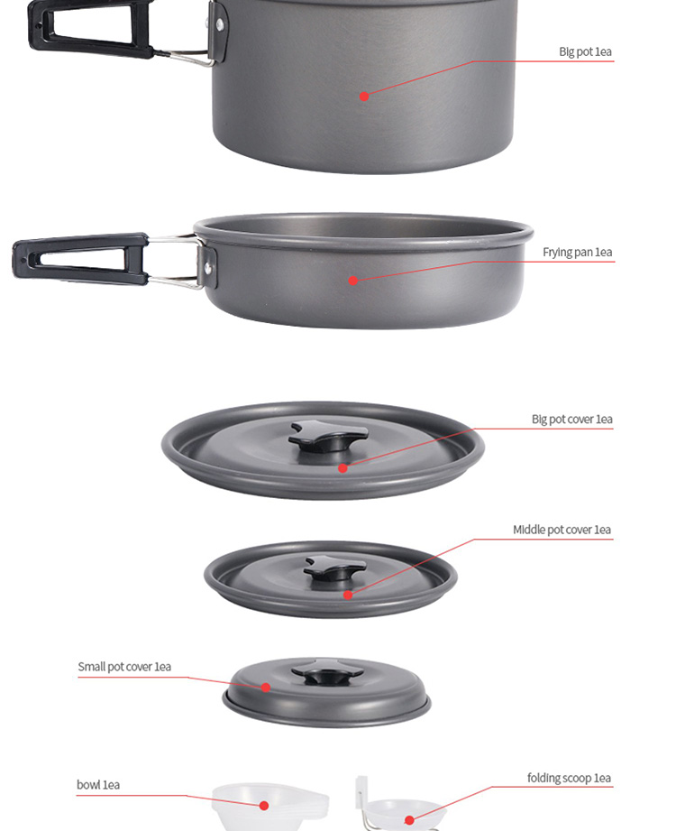 Outdoor Pots And Pans Portable 5 - 6 People Aluminum Alloy Cookware Set