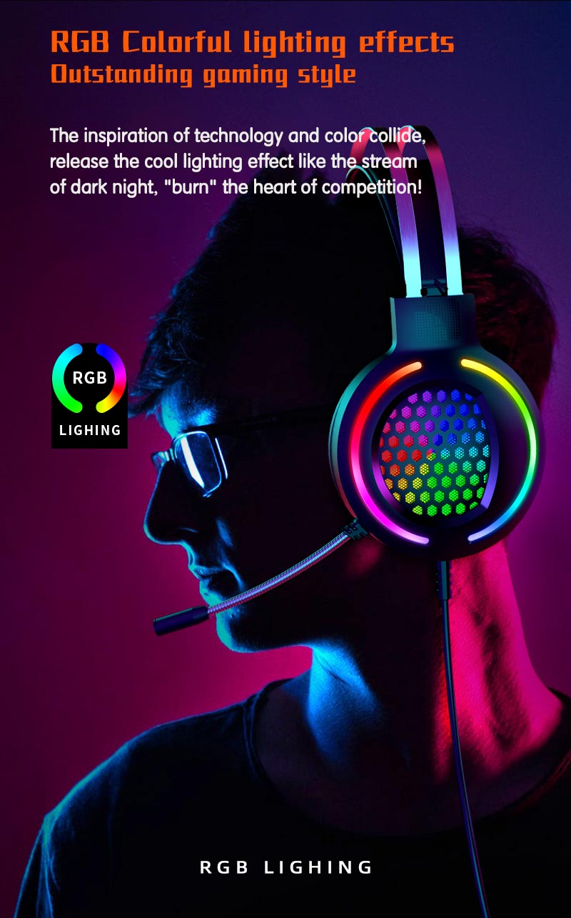 Headphone with Built-in Cable USB Wired HIFI 7.1 Speaker Microphone Gaming RGB Headset