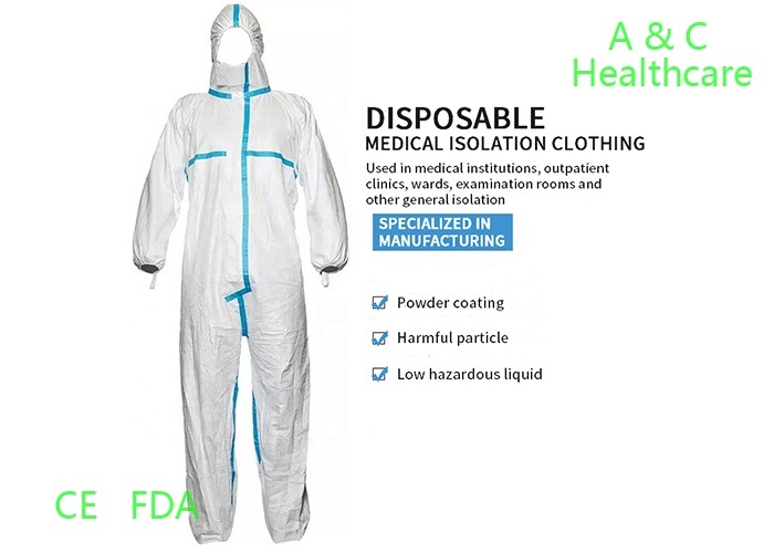 Non Woven Disposable Protective Gowns With Knitted Cuff Medical Blue