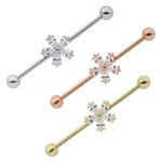 38mm 14G Industrial Piercing Jewelry Surgical Steel Rose Gold AB Crystal Gem
