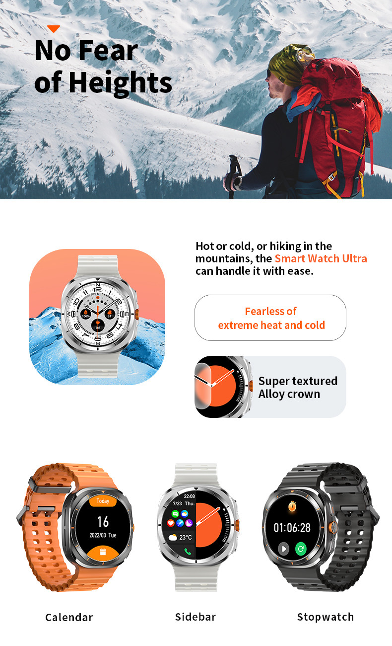 AMOLED W7 Ultra Rugged Wireless Charging Smart Watch 3D Menu Ai Dail SOS Function
