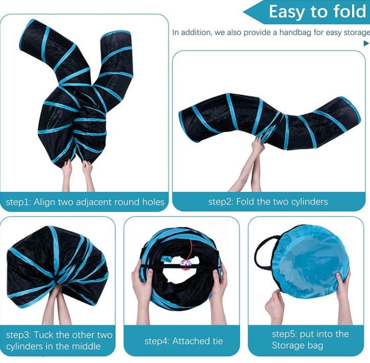 4 way collapsible cat tunnel with Interactive Ball & Storage Bag