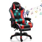 RGB Gaming Chair with 7 Points Massage Speakers and LED Light in Synthetic