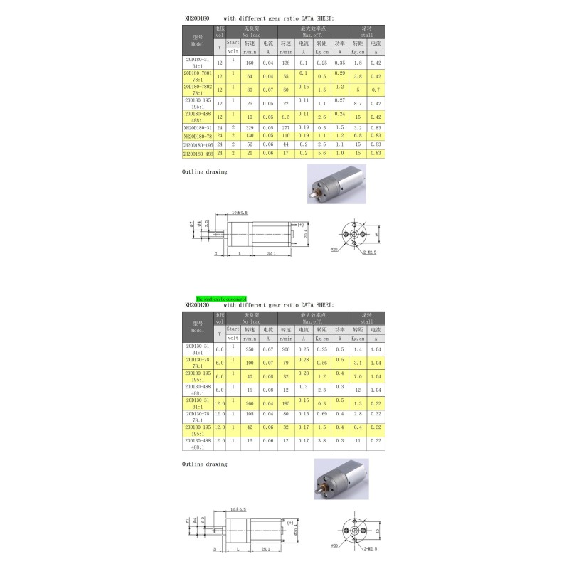 N20 micro motor technical drawing and dimensions