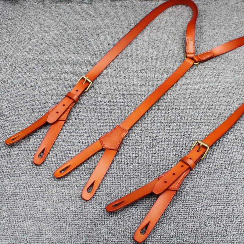 Mens Shirt Elastic Strap Clip Denim Pants 1.7cm Leather Casual Suspenders