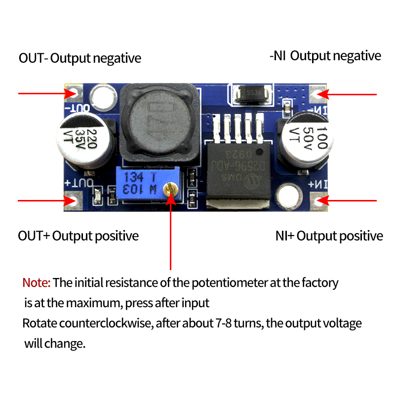3.2-40V Input 1.5-35V Output Adjustable DC to DC Step Down Power Supply Module LM2596