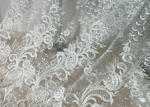 China Embroidered Floral Sequin Tulle Lace Fabric For Bridal Couture Polyester Nylon Material factory