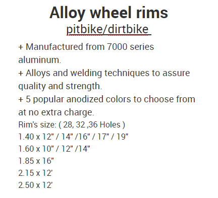 Aluminum 6061 T6 Pit Bike Wheel Set 1.60x12 for Superior Riding Experience