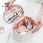 Beautiful Printed Pink Heart Satin Fabric Makeup Brush Bag With Zipper