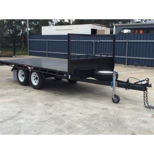 China 14 x 8ft Hydraulic Tipping Flat Top Tandem Trailer With Disc Brakes / LED Lights factory