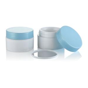China Customized Logo Cosmetic Packaging 20ml PP Cream Jar with Sky Blue Lid Sample Provided Freely factory