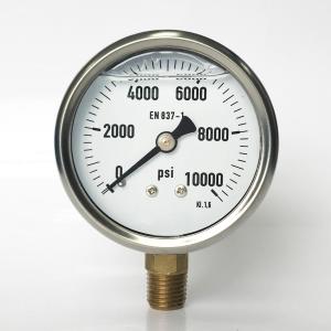 China 63mm 10000 psi Manometer Brass Connection Stainless Steel Liquid-filled Pressure Gauge factory
