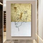 Gold Foil Oil Painting Realist Hand Painted Figure Line Decoration Art for Home