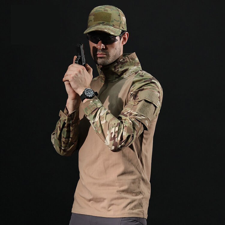 Long Sleeve Military T Shirts All Weather Defense Multi Pockets Without Limiting Motion