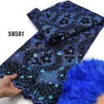 Senegal Fabric Party Must-Have Unique Shiny Flocking Velvet Lace with Sequins