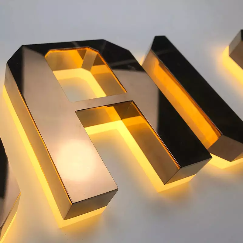 Led Gold Metal Letter Steel Signs Backlit Led Channel Letters Sign Gold Letter