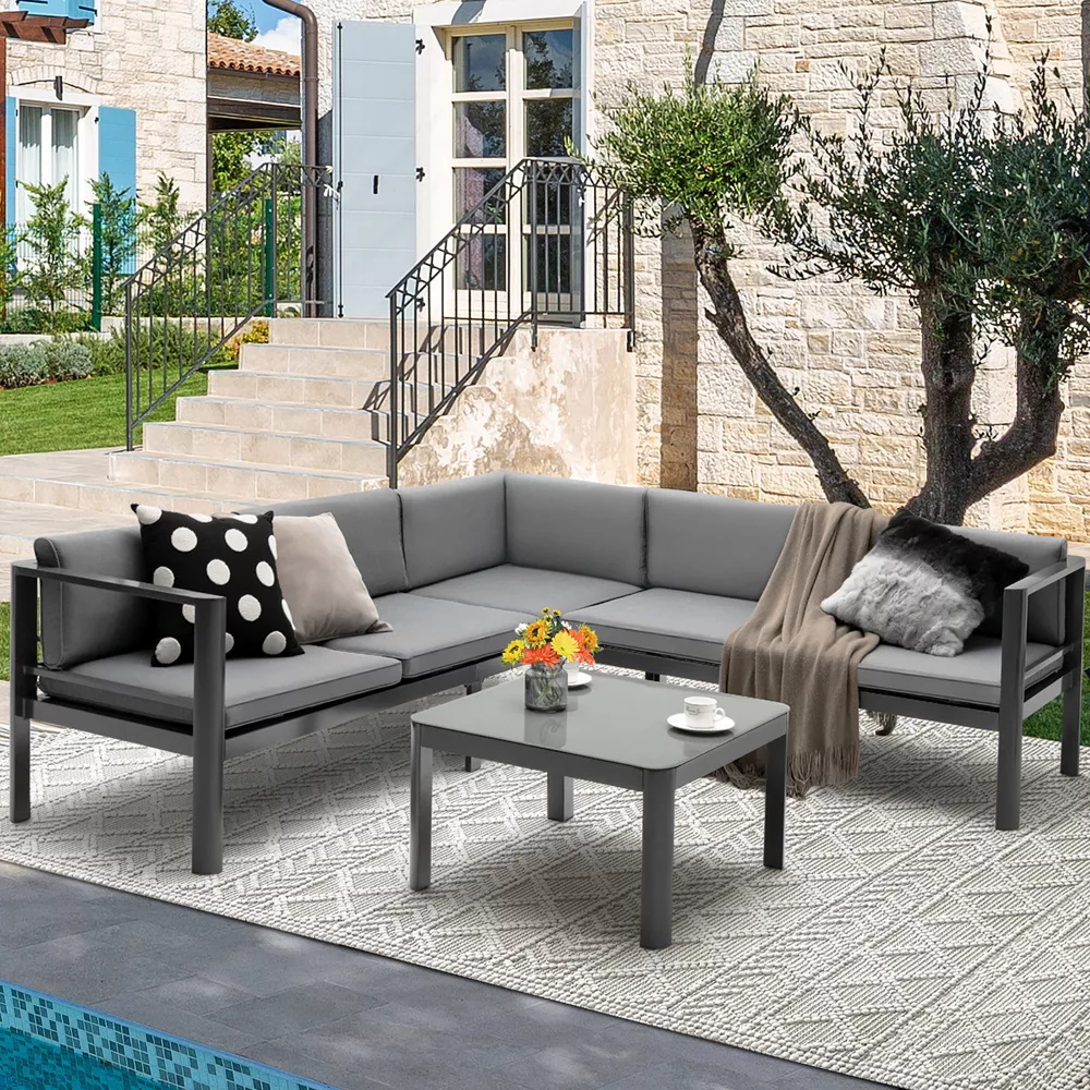 Modern Design Garden Sofa Set AJUNION Aluminum Patio Furniture with Adjustable Back